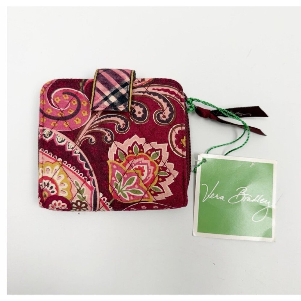 Vera Bradley Zip Around Bifold Wallet Maroon Paisley NWT